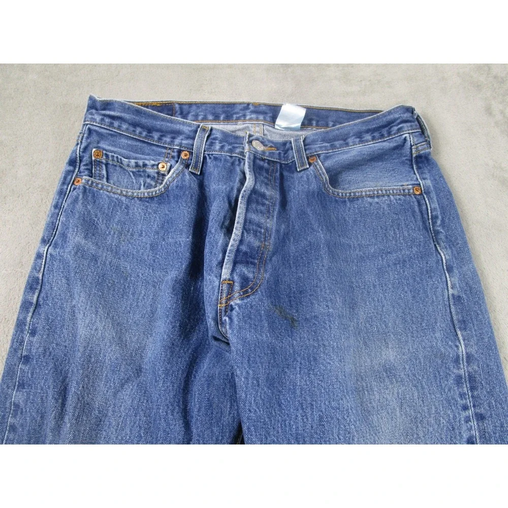 Levis 501 Jeans Mens 32x28 Blue Demim Distressed Button‎ Fly Cotton Pockets